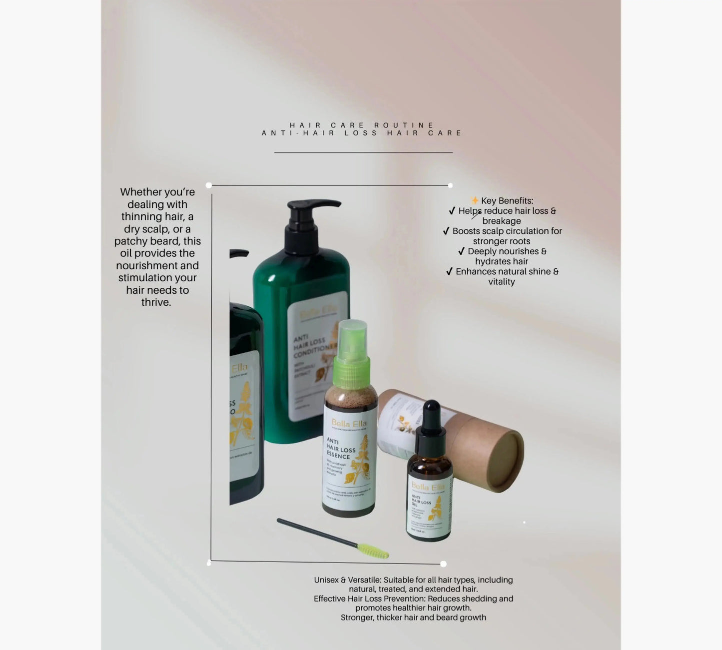 Bella Ella Beauty Conditioner with Patchouli Extract and Anti-Static Effect for Hair Extensions